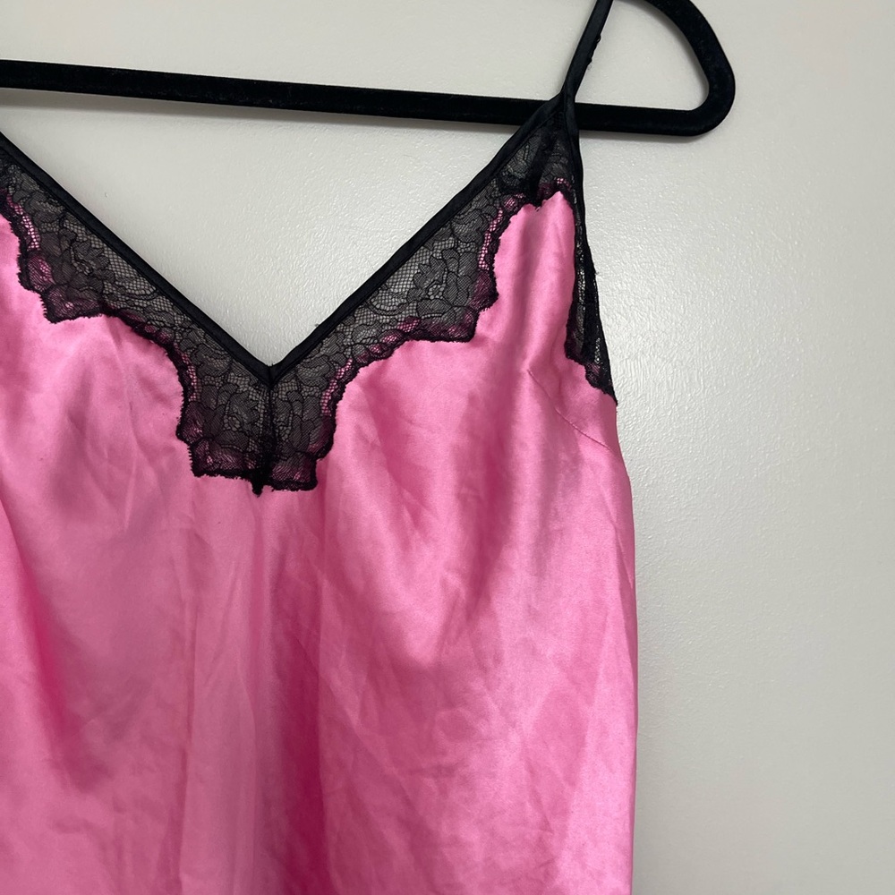 Victoria's Secret Pink Satin Slip with Black Lace Trim - Picture 3 of 6